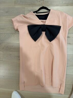 Maison Marie Saint Pierre Peach Tunic Dress with Black Bow Accent